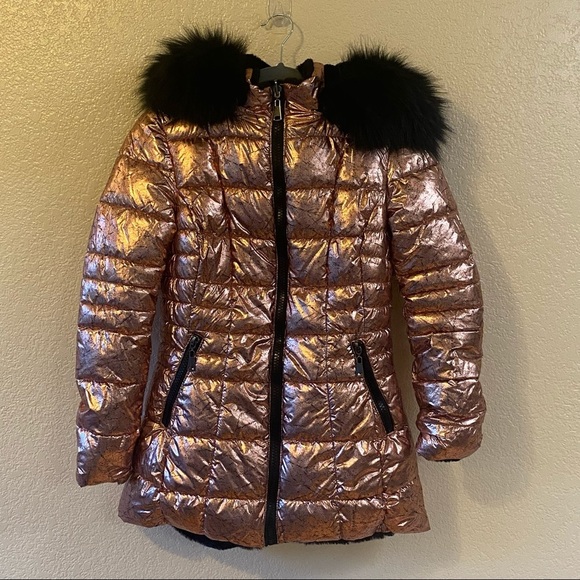 Coalition L.A. Reversible Metallic‎ Faux Fur Coat Mob Wife - Picture 10 of 16